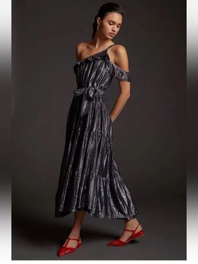 Anthropologie Maeve Ruffled One Shoulder Midi Dress Small XS